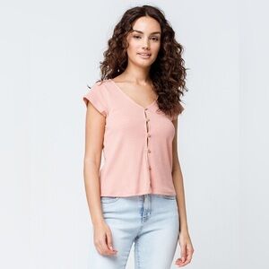 NWT | Coco + Jaimeson | Blush Pink Button Down Waffle Material Top | Size Medium